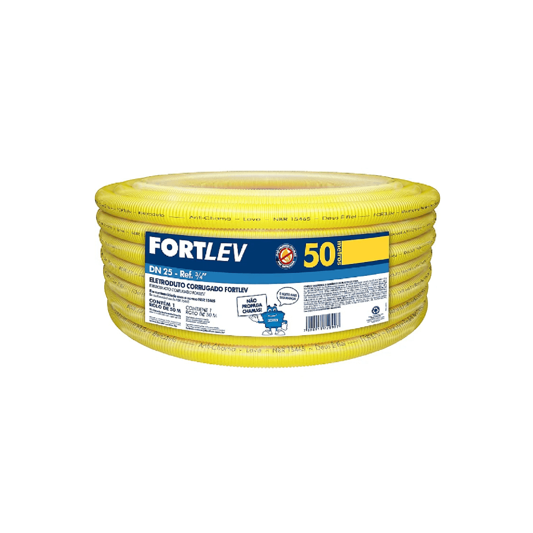 Rolo de eletroduto corrugado de 25 mm com 50 metros da Fortlev